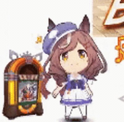Little Girl Standing Next To Jukebox And Cat Picture GIF