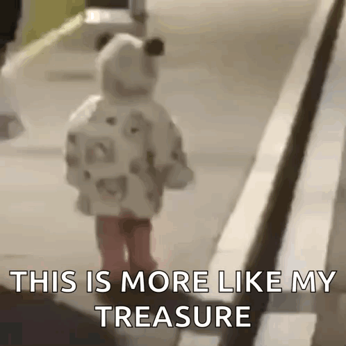 Little Girl Walking Down Sidewalk With This Is More Like My Treasure GIF
