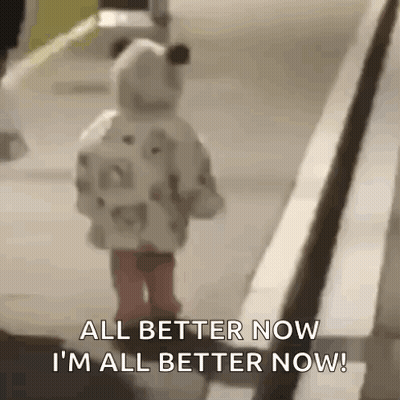 Little Girl Walking Down Stairs Saying All Better Now GIF