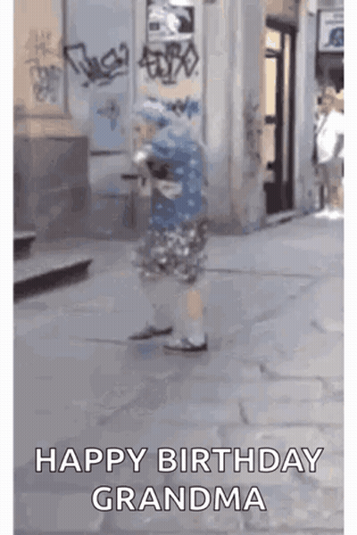 Little Girl Walking On Street Happy Birthday Grandma GIF