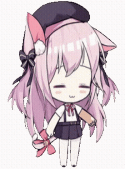 Little Girl With Cat Ears And Hat Holding Candy Cane GIF