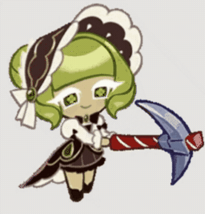 Little Girl With Green Hair Holding Pickaxe GIF