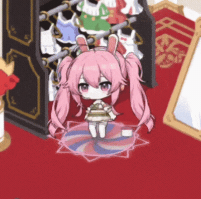 Little Girl With Pink Hair And Bunny Ears Sitting On Rug GIF