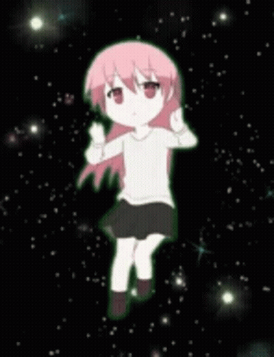 Little Girl With Pink Hair Surrounded By Stars GIF