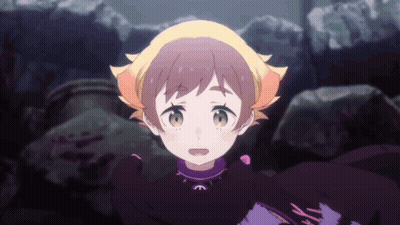 Little Girl With Yellow Hair And Purple Shirt Looking At Camera GIF