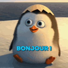 Little Penguin Waving Bonjour