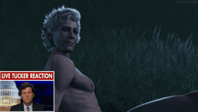 Live Tucker Reaction With Bear In Background GIF