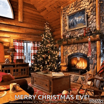 Living Room With Christmas Tree and Fireplace