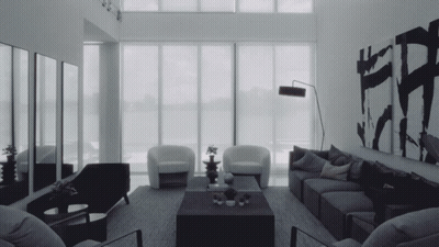 Living Room With Couch, Chairs, And Painting GIF