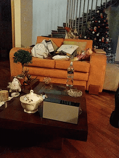 Living Room With Couch Table And Christmas Tree GIF