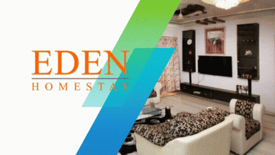 Living Room With Eden Homestay Logo GIF