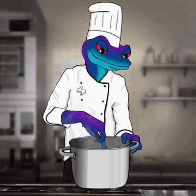Lizard Chef Cooking In Pot GIF