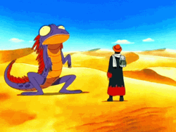 Lizard Dancing With A Man In Desert GIF
