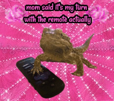 Lizard Holding Remote Saying Mom Said It's My Turn With The Remote GIF