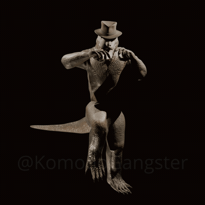 Lizard Statue Wearing Gangster Hat GIF