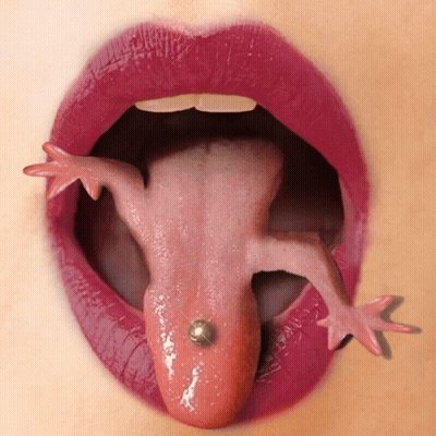 Lizard Sticking Tongue Out On Woman's Mouth GIF