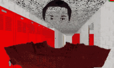 Locker Room With Man's Face On Ceiling GIF