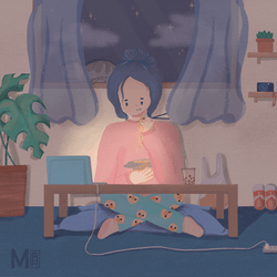 Lofi Dark Room Girl Screen Light GIF