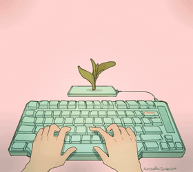 Lofi Popping Out Flower Girl Typing GIF