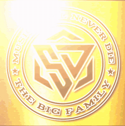 Logo Saying The Big Family In Gold Circle GIF