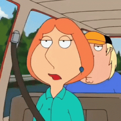 Lois Griffin From Family Guy Is Sitting In The Back Seat Of A Car With Her Eyes Closed GIF