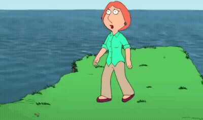 Lois Griffin From Family Guy Is Standing On A Grassy Hill Near The Ocean . GIF