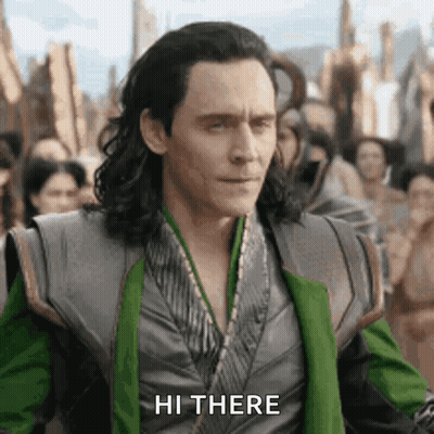Loki From The Movie Avengers : Age Of Ultron Is Standing In Front Of A Crowd And Saying Hi There . GIF