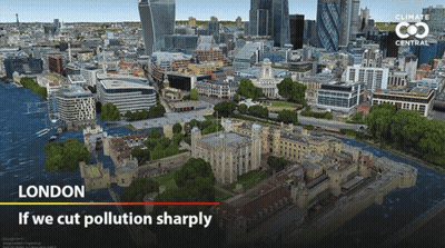 London Aerial View If We Cut Pollution Sharply GIF