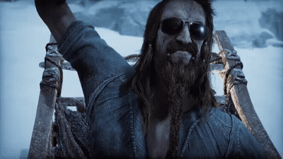 Long Haired Bearded Man In Sunglasses On Sled GIF