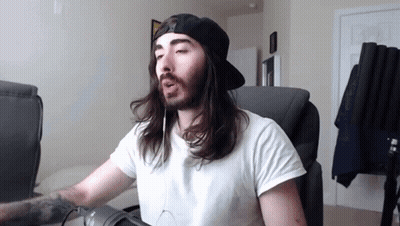 Long Haired Bearded Man In White Shirt And Black Hat GIF