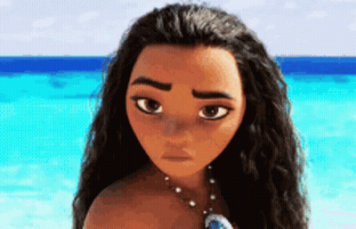 Long-Haired Cartoon Girl On Beach Looking At Camera GIF