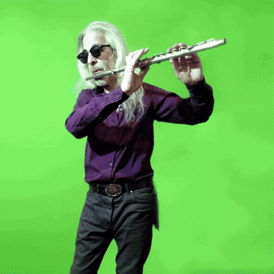 Long-Haired Man In Sunglasses Playing Flute GIF