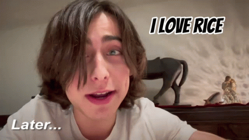 Long Haired Man Says I Love Rice And Later GIF