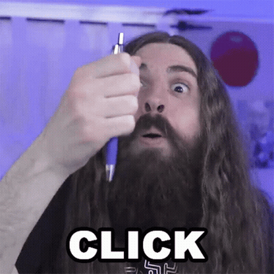 Long Haired Man With Beard Holding Pen Saying Click GIF