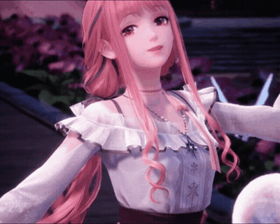 Long Pink Hair Girl In White Snowflake Top GIF