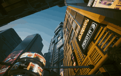 Looking Up At Building With Rokota Sign GIF