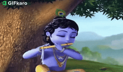 Lord Krishna Playing Flute Under Tree GIF