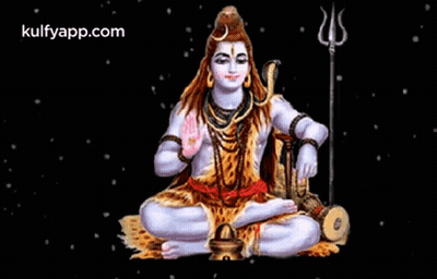 Lord Shiva Sitting In Lotus Position With Trident And Snake GIF