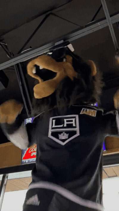 Los Angeles Kings Mascot In Black Shirt GIF