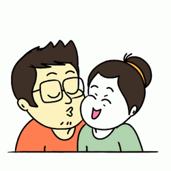 Love Cute Animated Couple Kissing Cheek