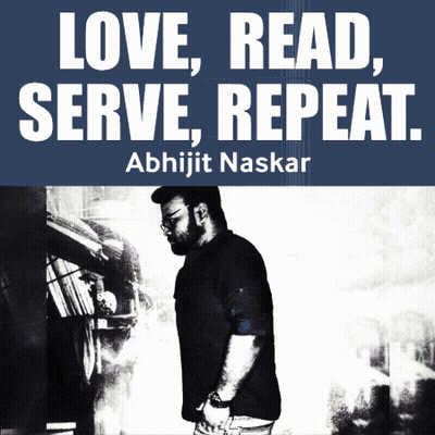 Love Read Serve Repeat Poster Man In Front Of Bookshelf GIF