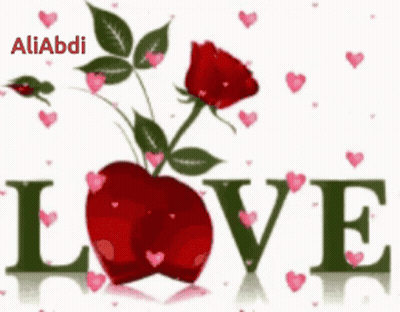Love Word Surrounded By Hearts And Red Apple GIF