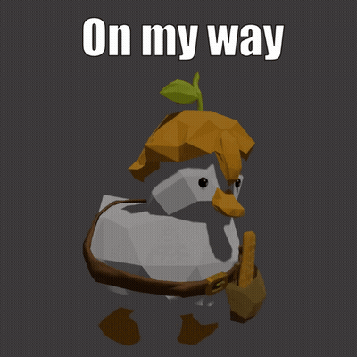 Low Poly Penguin With Leaf Saying On My Way To The Stream GIF