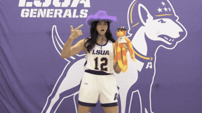 LSUA Generals Female Basketball Player Posing On Purple Background GIF
