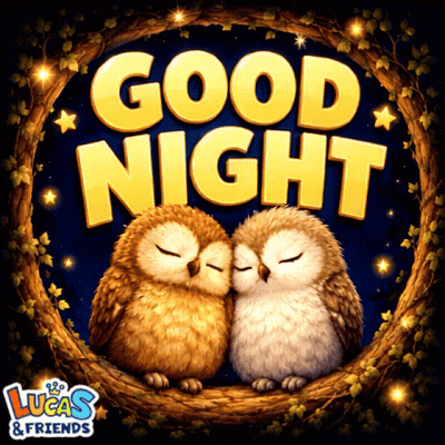 Lucas And Friends Ad With Two Owls Kissing GIF