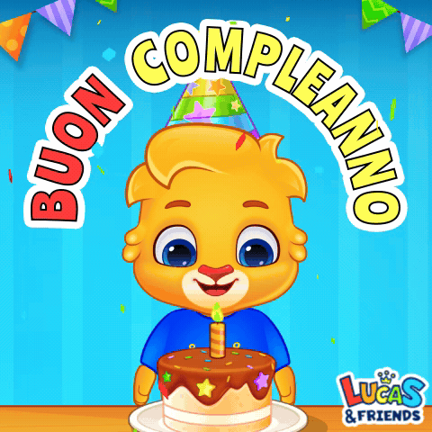 Lucas And Friends Advertisement Cartoon Character Holding Birthday Cake GIF