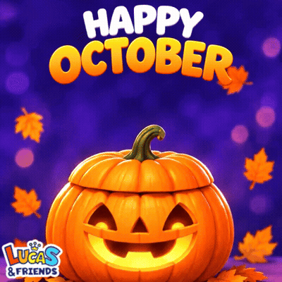 Lucas And Friends Advertisement With Pumpkin And Leaves GIF