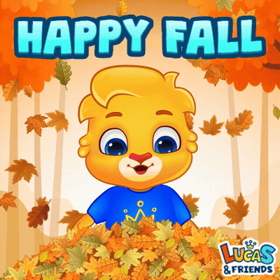 Lucas And Friends Bear Playing With Leaves GIF
