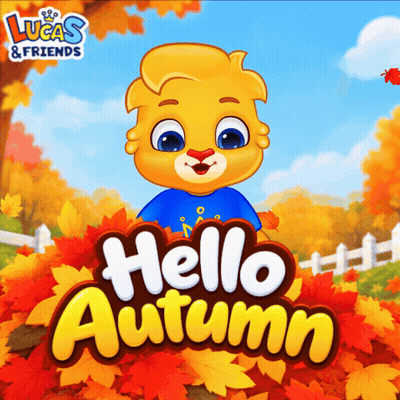 Lucas And Friends Bear Surrounded By Autumn Leaves GIF