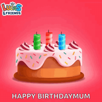 Lucas And Friends Birthday Cake With Three Candles GIF